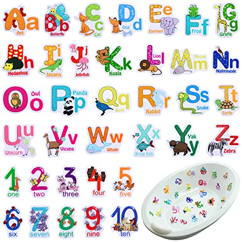 Image of Chinco 36 Pcs Non Slip Bathtub Stickers 26 Pcs Adhesive Kids Alphabet and 10 Pcs Number Decals Non Slip Stickers Anti Slip Stickers for Kids Shower and Bath Tub Accessories