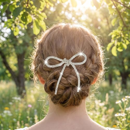 Pinzas para cabello con lazo de pedrería, 2 piezas miniatura 5
