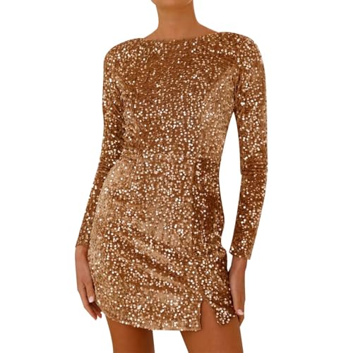 Robe à paillettes dorée pour femme avec fente légère style carnaval