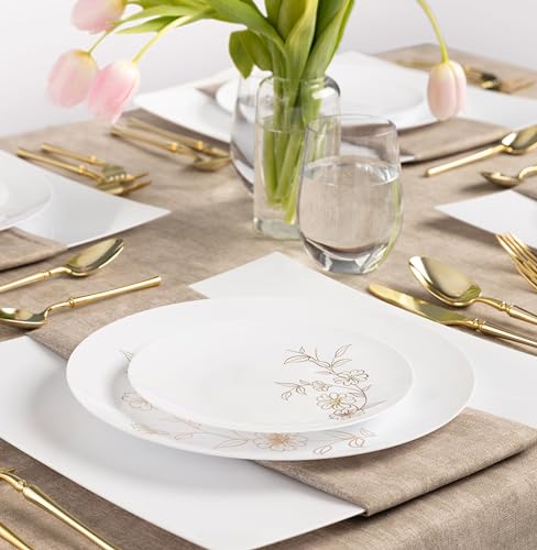 PLASTICPRO-120-Pack-Elegant-Disposable-Plastic-Plates-10-inch-White-Plastic-Plates-Gold-Floral-Design-Durable-for-Parties-Events