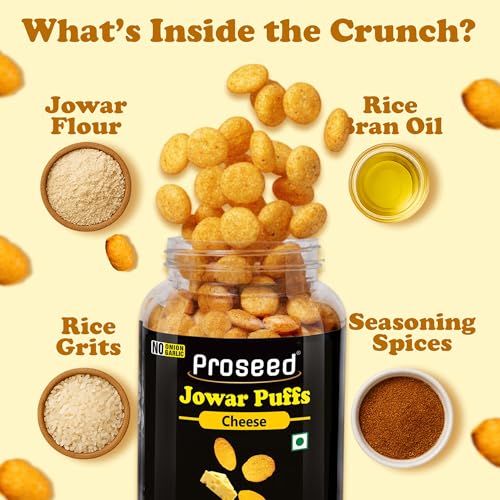Image of Proseed Jowar Puffs (Cheese) | 150g x 3 Packs (Total 450g) | Slow Roasted & 100% Veg | No Refined Flour, Sugar & Trans-Fat | Gluten Free | No Palm Oil | Healthy Travel Friendly Millet Snacks
