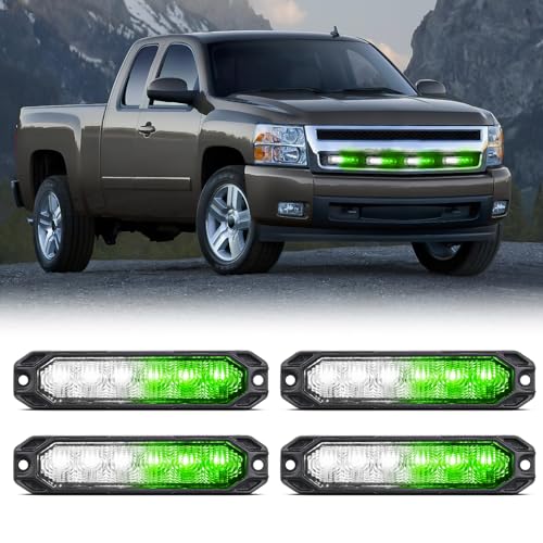 Image of Nilight 6LED Green White Emergency Strobe Lights Sync Feature Surface Mount | 12V 24V Grille Flashing Warning Hazard Light Ultra Slim for Cars Trucks Van Off Road Vehicles SUV 4PCS