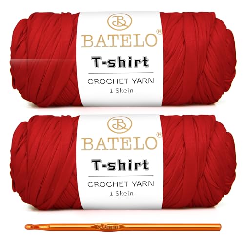 Image of 2 Pack T-Shirt Yarn for Beginner Crochet Bags /Basket /Coaster, 400g /144yds High Elastic Thick Polyester Fabric (Red)