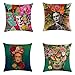 gircat 4 Stück Ölgemälde Frida Kahlo Selbstporträt Baumwolle Leinen Kissenbezug Auto Kissen Couch Sofa Bett Bezug 45,7 x 45,7 cm Muster 1 (15)