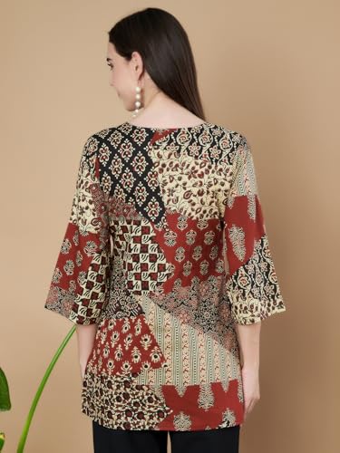 Image of Amazon Brand - Anarva Jaipuri Cotton Printed Short Kurti for Women