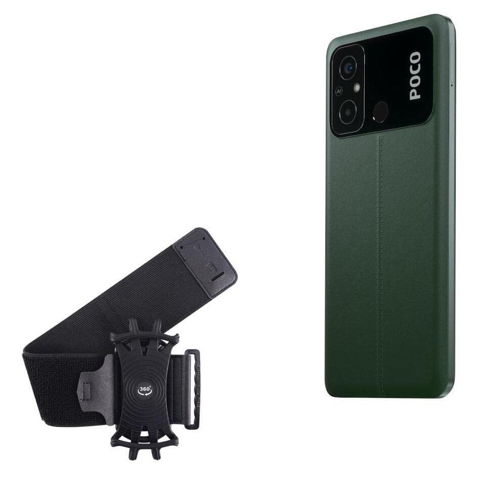 BoxWave Holster Compatible with Xiaomi Poco C55 - ActiveStretch Sport Armband, Adjustable Armband for Workout and Running - Jet Black