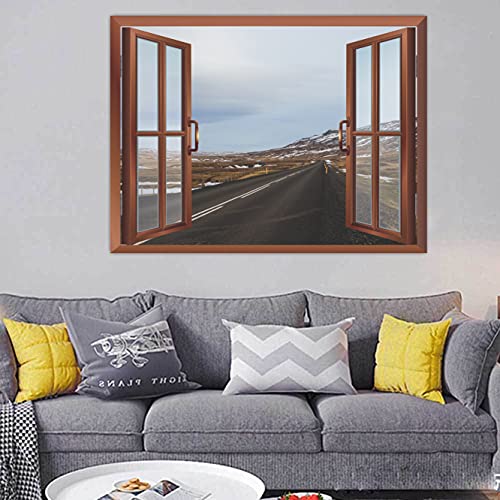 Image of CVANU Eye Pleasing Sight of Highway with Open White Sky After Snowfall Removable Faux Window Wall Sticker /Decals for Living Room etc Cv 42