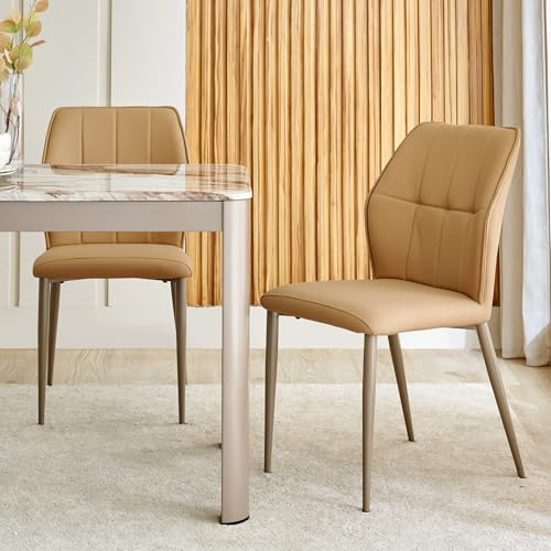 Image of Home Centre | Glam Faux Leather Dining Chair Set of 2 | Metal Frame | Beige | 1 Year Warranty
