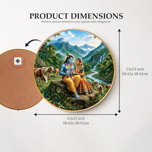 Image of PAINTINGMANTRA Radha Krishna Pichwai painting Framed Wall Art Painting For Living Room, Spiritual Religious Poster with frame for Wall, Decoration item for bedroom & Home, 23 Inch