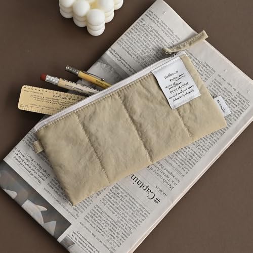 Image of Monolike Archive247 Cushion Pencil Case, 01. Beige - Pencil Pouch, Portable Pencil Bag, Pencil Case, Office Pouch case, Cushion, Soft, Vintage
