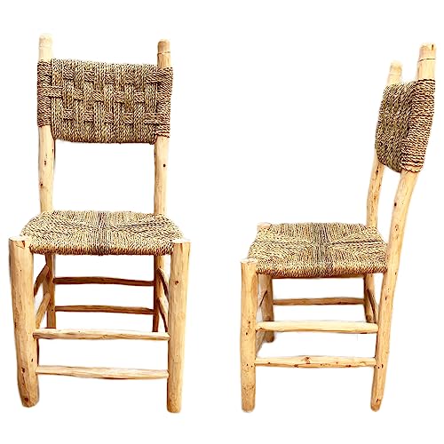 Marrakesch Stuhl Gartenstuhl aus Holz und Palmenblätter Dool 90cm | Ideal im Garten Terrasse und Balkon