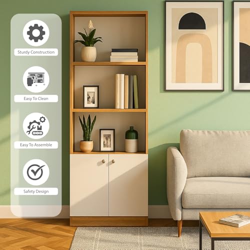 Image of Callas Wooden Bookshelf with Display Unit Cabinet | Engineered Wood Bookcase for Living Room, Bedroom, Office | 1 Year Warranty with Free Installation