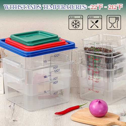 Image of Ziliny 8 Set Square Food Storage Containers with Lid Contains 4 Pcs 6 Qt, 12 Quart and 4 Quart 2 Each, Clear Polycarbonate Commercial Food Storage Container Dough Proofing for Restaurant Home