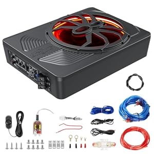 8″ 800w Slim Under Seat Subwoofers with Led Ambient Light, Powered Compact Car/Truck Audio Sub Built-in Amp Kit