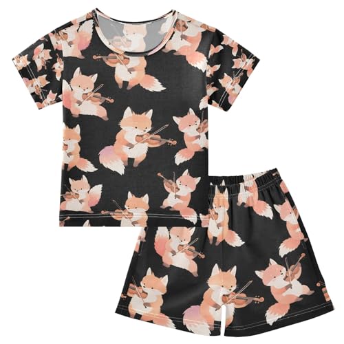 senya Fox Playing Violin Summer Pajamas Set Short Cotton Sleepwear 2 Piece