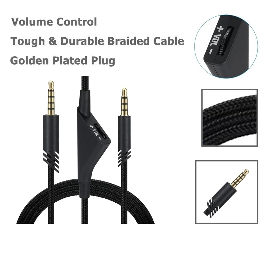Miniatura 2 de Cable de repuesto para auriculares Astro A40 A40TR A10, cable trenzado auxiliar compatible con Xbox-One PC Ps4, etc. con control de volumen de 6.5