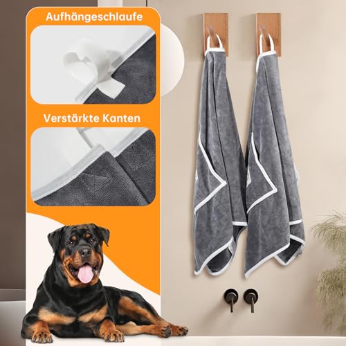 Laamsamling 120x70cm Hundehandtuch, 2 Stück Hundehandtuch Extra Saugfähig mit Griffaschen, Mikrofaser-Handtücher für Hunde und Katzen – ideal für Kleine, Mittelgroße und Große Hunde