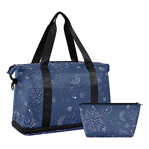 Sun Star Moon Gym Bag Duffle Bag with Wet Pocket&Shoe Compartment Overnight Weekender Travel Bag