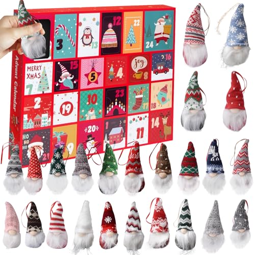 24 Pezzi Gnomos Calendario Adviento 2025, Calendario Adviento Gnomos Navideños Calendario de Cuenta Regresiva de 24 Días 2025 para Todos los Públicos Fiestas Mesa Dormitorio Chimenea
