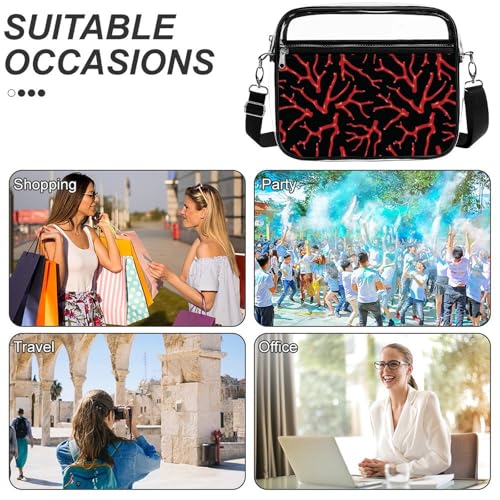 Red Coral Large Crossbody Bag Clear Stadium Bag Anti-Theft Side Shoulder Bags Messenger Bag with 2 Compartments4