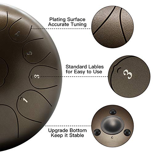 MTC 12 Inch Ethereal Drum 13 Note Steel Tongue Drum Percussion Instrument Lotus Hand Pan Drum with Drum Mallets Travel Bag,Applicable to Music Education, Yoga Meditation
