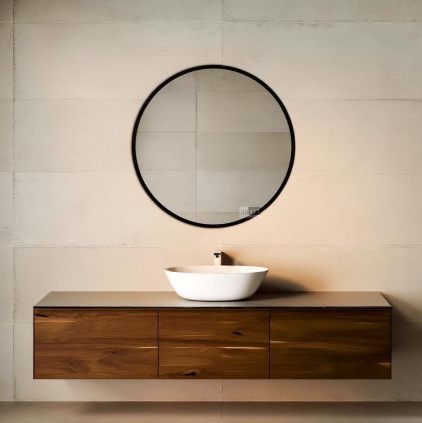 Image of Ali.G.I Round Wall Mirror, Modern Metal Framed Decorative Circle Vanity Mirror for Bathroom, Living Room, Bedroom & Entryway (Black 18 inch.)
