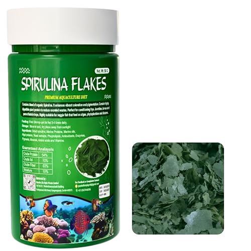 Image of MAF Fish Food Spirulina Flakes 50 G for All Marine and Freshwater Fishes,54% Protein Rich Fish Feed Treats with All Essential Amino acids and Vitamins for All Life Stages Boost Colour and Growth