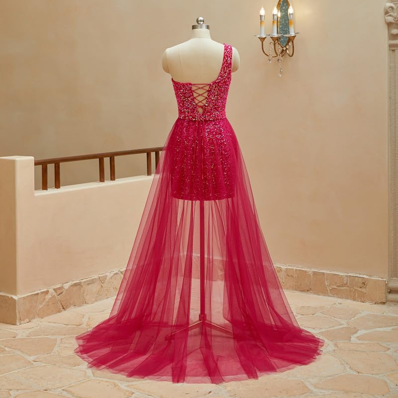 Fokissy 2 Piece Homecoming Dresses 2025 Sequin Prom Dresses Sparkly One Shoulder3