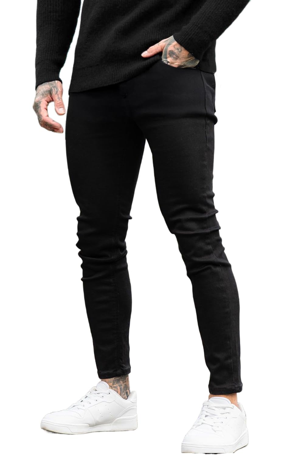 Jeans rasgados, elásticos y ajustados para hombre, Skinny, 32, Black Non-ripped 2