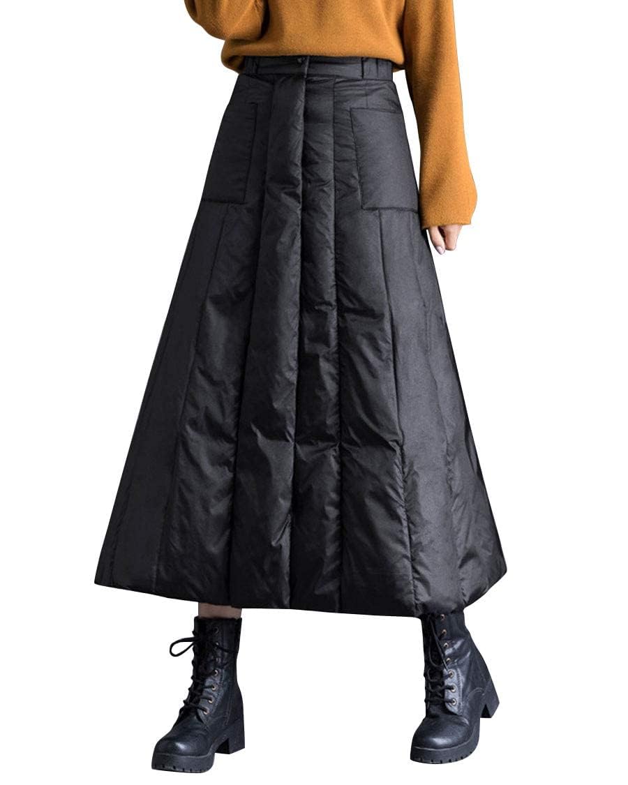ebossy Women's Insulated Long Down Skirt Winter Windproof Warm Padded A-Line Skirt