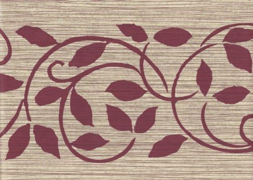 Cream Bordo Striped Leaves Wallpaper