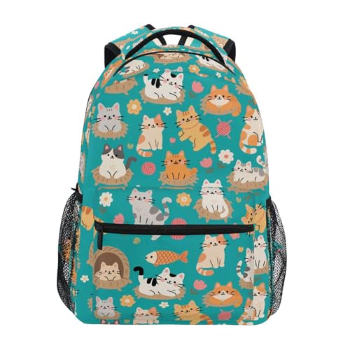 Cat Kitten Ball Fish Backpack for School Boys Girls Adults Kids Bookbag Laptop Bag 18L