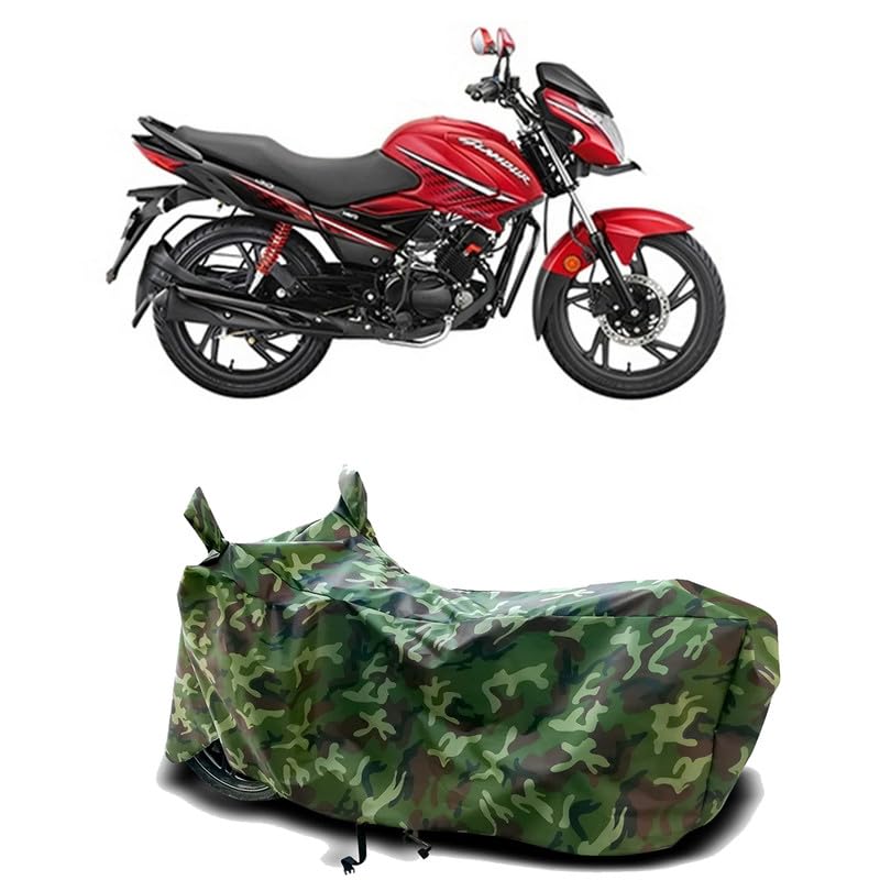 Image of DUFFEL-100% Heat Protection Two Wheeler Bike /Scooty Body Cover for Hero Glamour i3s BS6 Water Resistance /UV-Rays /Birds Dropping /Scratchproof /Dust Proof /Waterproof[Green Jungle Print]