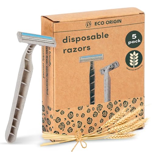 Eco Origin Maquinillas de afeitar desechables de paja de trigo, hojas gemelas para un agarre cómodo, afeitado suave, limpio y sensible para hombres y mujeres, diseño duradero y elegante, solución de