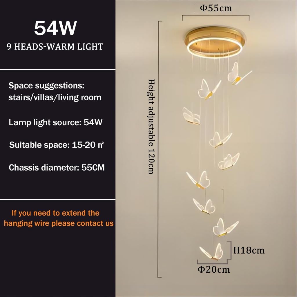 Żyrandole LED do przedpokoju Salon Wysoki żyrandol sufitowy Akrylowy motyl Duże lampy wiszące Oprawa oświetleniowa Nowoczesna jadalnia Przedpokój Światła na schody Lampa sufitowa LED z możliwo