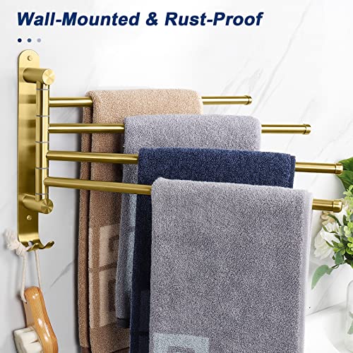 Nearmoon Swivel Towel Rack, Thicken Sus304 Stainless Steel 4-Arm Towel Bar, Space Saving Wall Mounted Towel Holder With Hook, Rustproof Swing Out Towel Hanger For Bathroom, Kitchen thumb #3