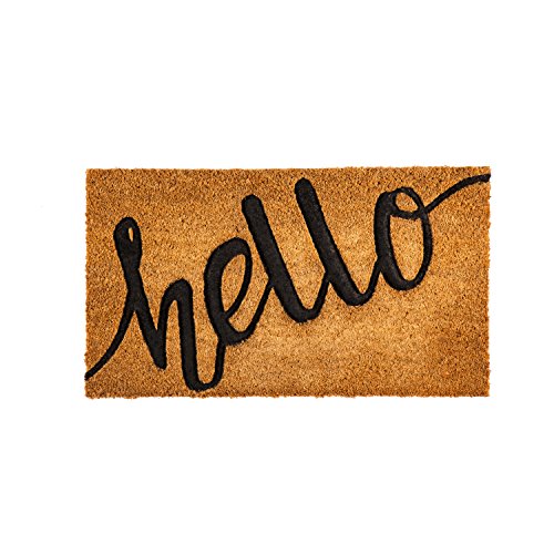 Evergreen Hello Debossed Natural Coconut Fiber Coir Floor Mat, 28 x 16 inches