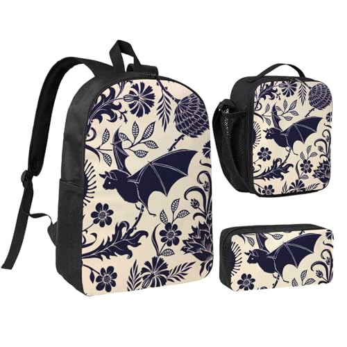 Sac à dos d'école chauve-souris 3 pièces EdWal avec boîte à déjeuner et trousse