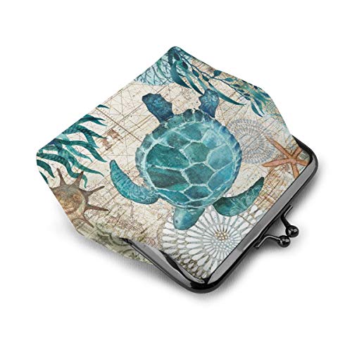 Sea Turtle Leather Coin Purse Small Kiss-Lock Change Pouch Clasp Closure Buckle Wallet For Women Girl #TOP2