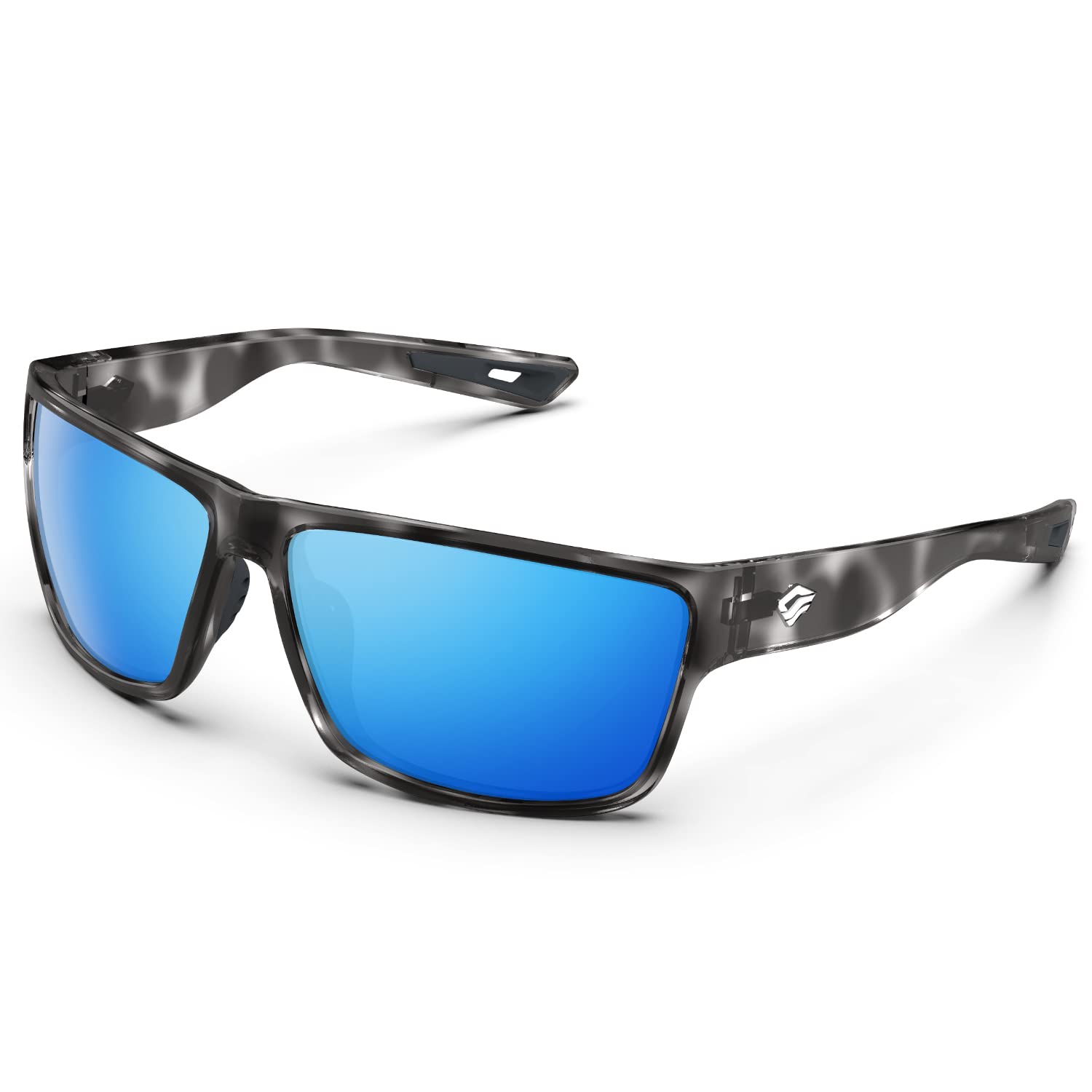 TOREGE Gafas de sol polarizadas deportivas para hombres y mujeres Ciclismo Running Golf Pesca Gafas de sol, Bright Black Grey Tortoise Frame & Ice Blue Lens