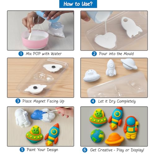 Image of Intelliskills Premium DIY Mould & Paint Craft Kit,Create 3D Space Models with 6 Moulds,12 Paints & 6 Magnets,Painting Kit for kids,Art Kit for 5 Years+,Gift for Kids,Fun Learning Toys (Space Adventure)
