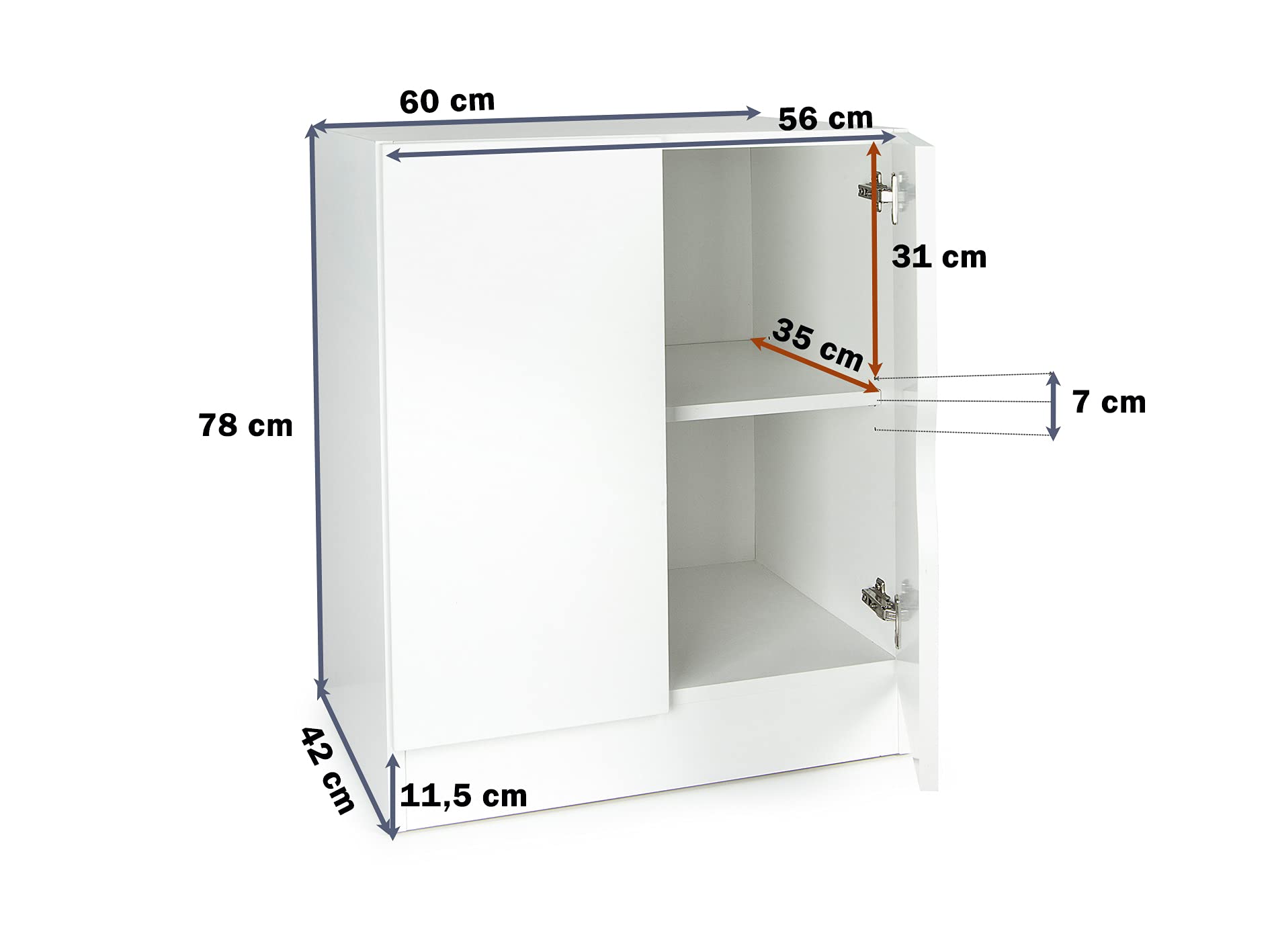 leomark Mueble Roma Blanco Semimate Armario Bajo 60x42x78 cm con Estante Ajustable Diseno Clasico Tablero 18 mm Asa Segura Montaje Sencillo Ideal para Salon Dormitorio o Pasillo, Caballo
