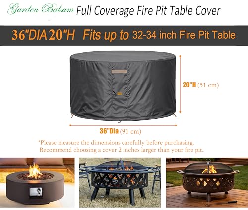 Garden Balsam 600D Heavy Duty Waterproof Patio Fire Pit Cover UV Resistant Round Outdoor Firepit Covers 36" Dia x 20" H Dark Grey by Garden Balsam - Image 2