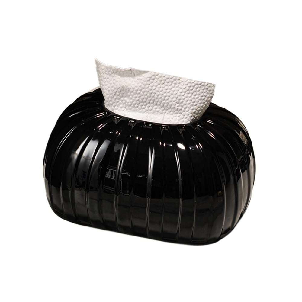 ROHCGHC Tissue boxes, Ceramic Striped Texture Home Living Room Office Desktop Organizer Black, White Tissue Holder(Black)