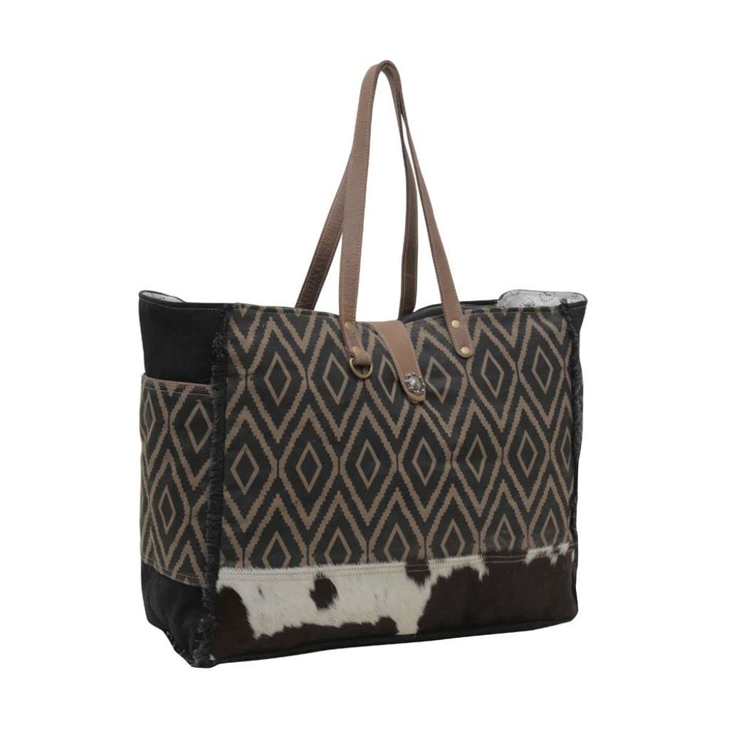 Myra Bag Western Leder Weekender Bag für Damen - Baumwolle & Upcycled Canvas Boho Umhängetasche Umber Johannisbeere