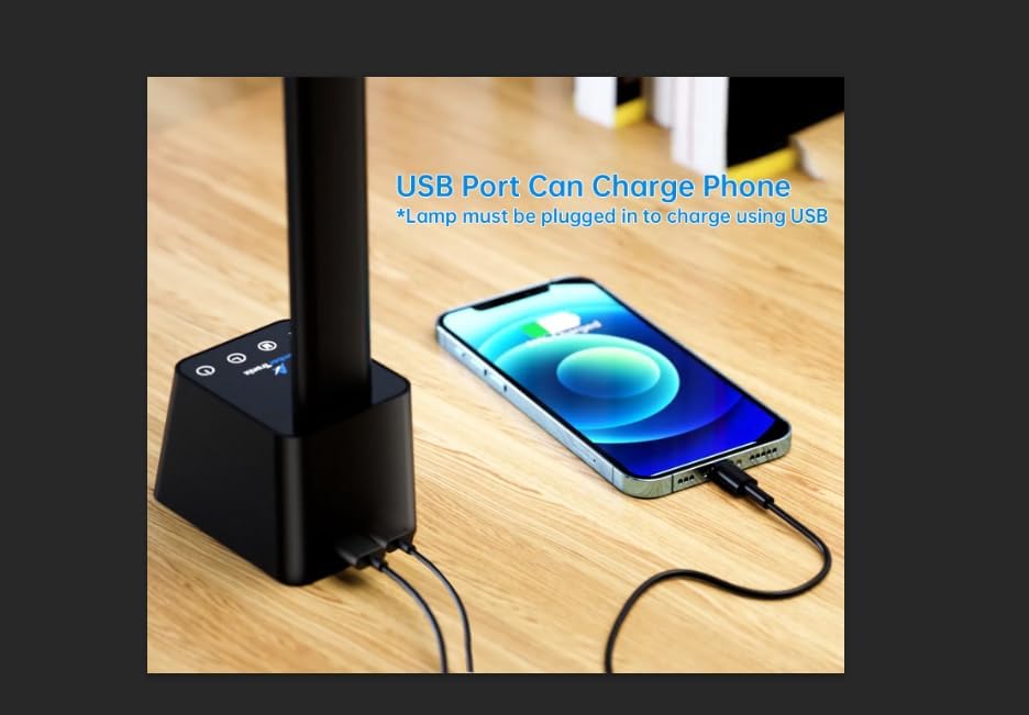 Miniatura 3 de Ambertronix Lámpara de escritorio LED minimalista, 5 modos de iluminación, puerto de carga USB, brazos de aluminio, portátil, regulable, control