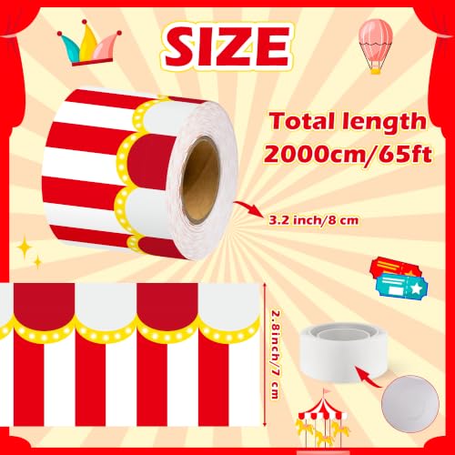 Image of BeYumi Circus Tent Border Trim - 65ft Back to School Border Roll Classroom | Red and White Circus Tent Bulletin Board Border Set School Classroom Library Office Chalkboard Home Wall Carnival Party Decor