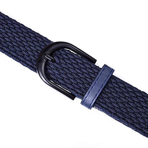 Mile High Life | Braided Stretch Elastic Belts | Pin Oval Solid Black Belt Buckle | Pu Loop End Tip Men/Women/Junior(Navy Z, Large 36"-38" (43" Length)) #TOP5