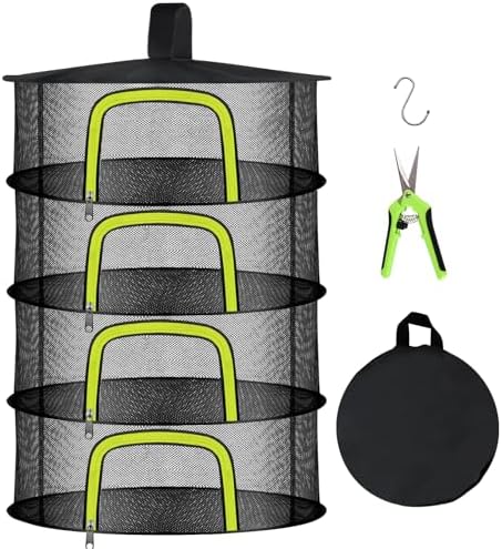 4 Layer Herb Drying Rack, Hanging Mesh Net, Foldable Plant Drying...