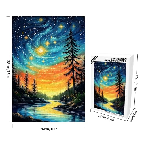 Rompecabezas de 300 piezas para adultos: Cielo estrellado y bosque, decoración para el hogar, regalo de cumpleaños o fiesta, 15 x 10 pulgadas miniatura 2